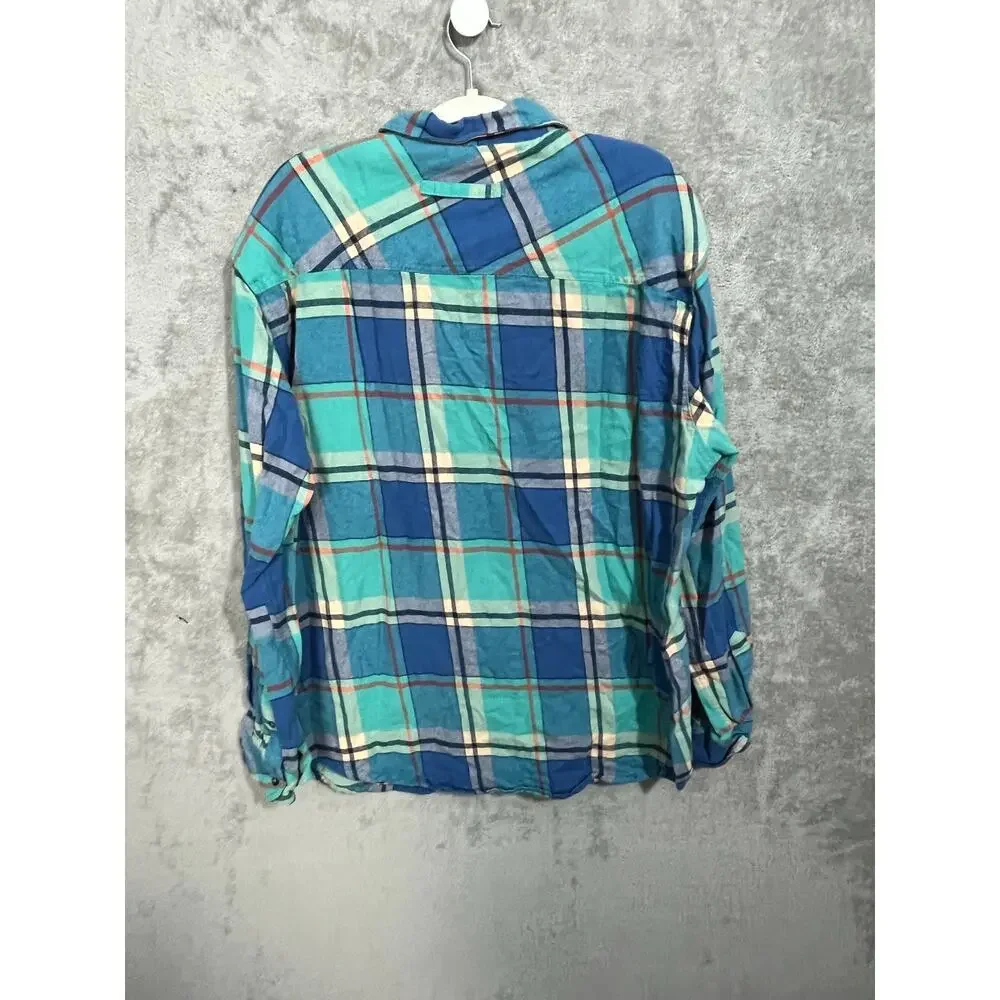 Gioberti Button Down Shirt Mens XL Blue Plaid Corduroy Trim Work Wear Cabin Core